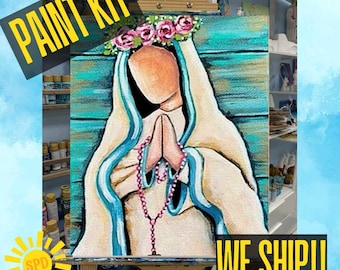 Virgin Mary Paint Kit – Pre-Drawn Canvas | DIY Paint Kit for All Ages | Easy At-Home Activity | Art Gift