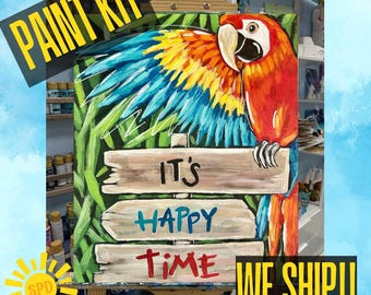 It's Happy Time Paint Kit – Pre-Drawn Canvas | DIY Paint Kit for All Ages | Easy At-Home Activity | Art Gift