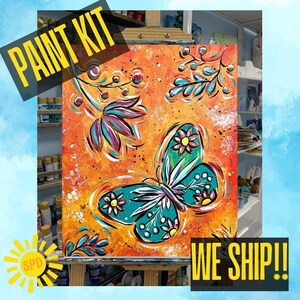 Bold Butterfly Paint Kit – DIY Art Set All Ages, Traced Canvas, Brushes & Instructions, Quality Craft Project Gift