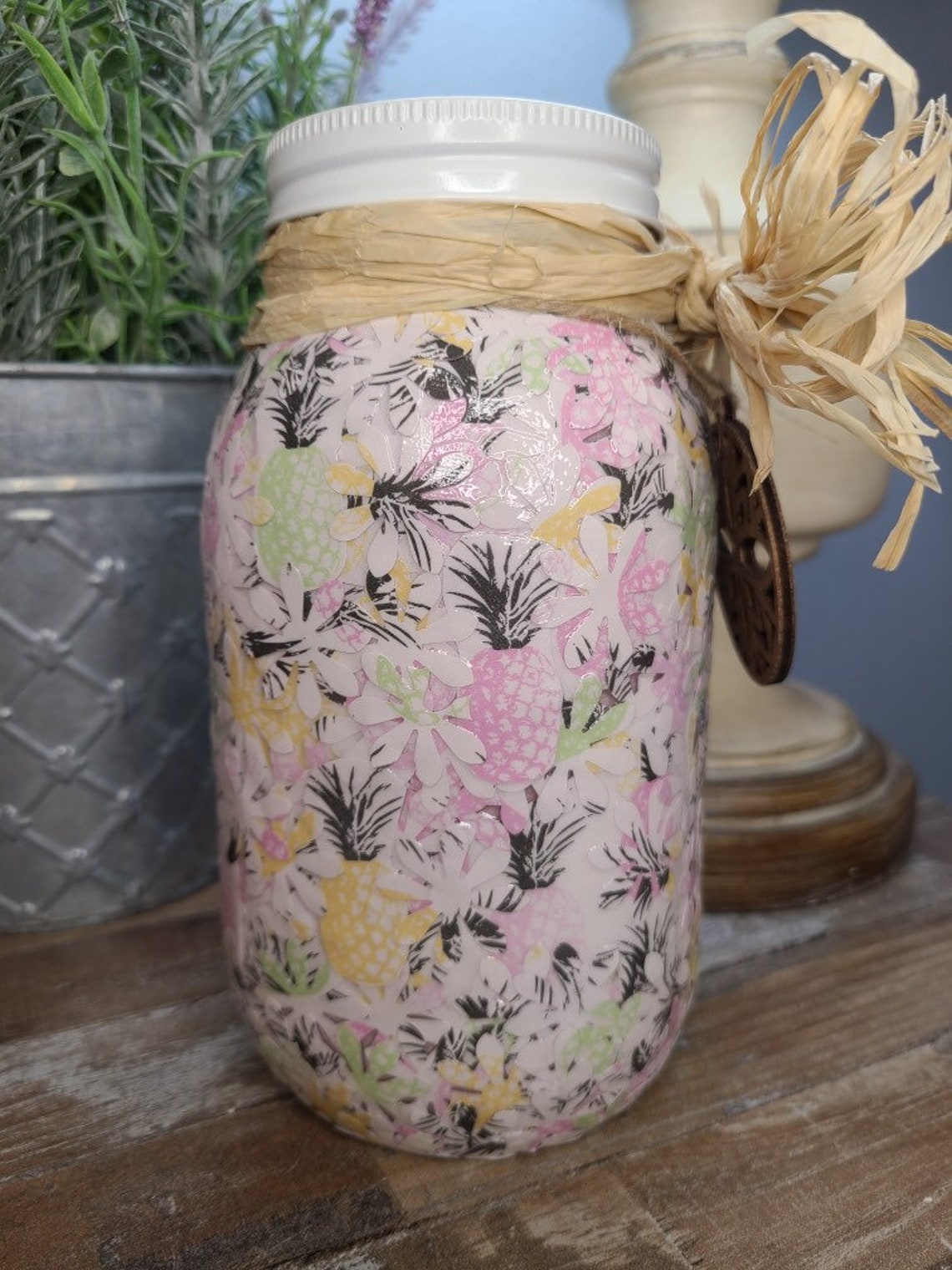Mason Jar Decoupage Pineapple Etsy