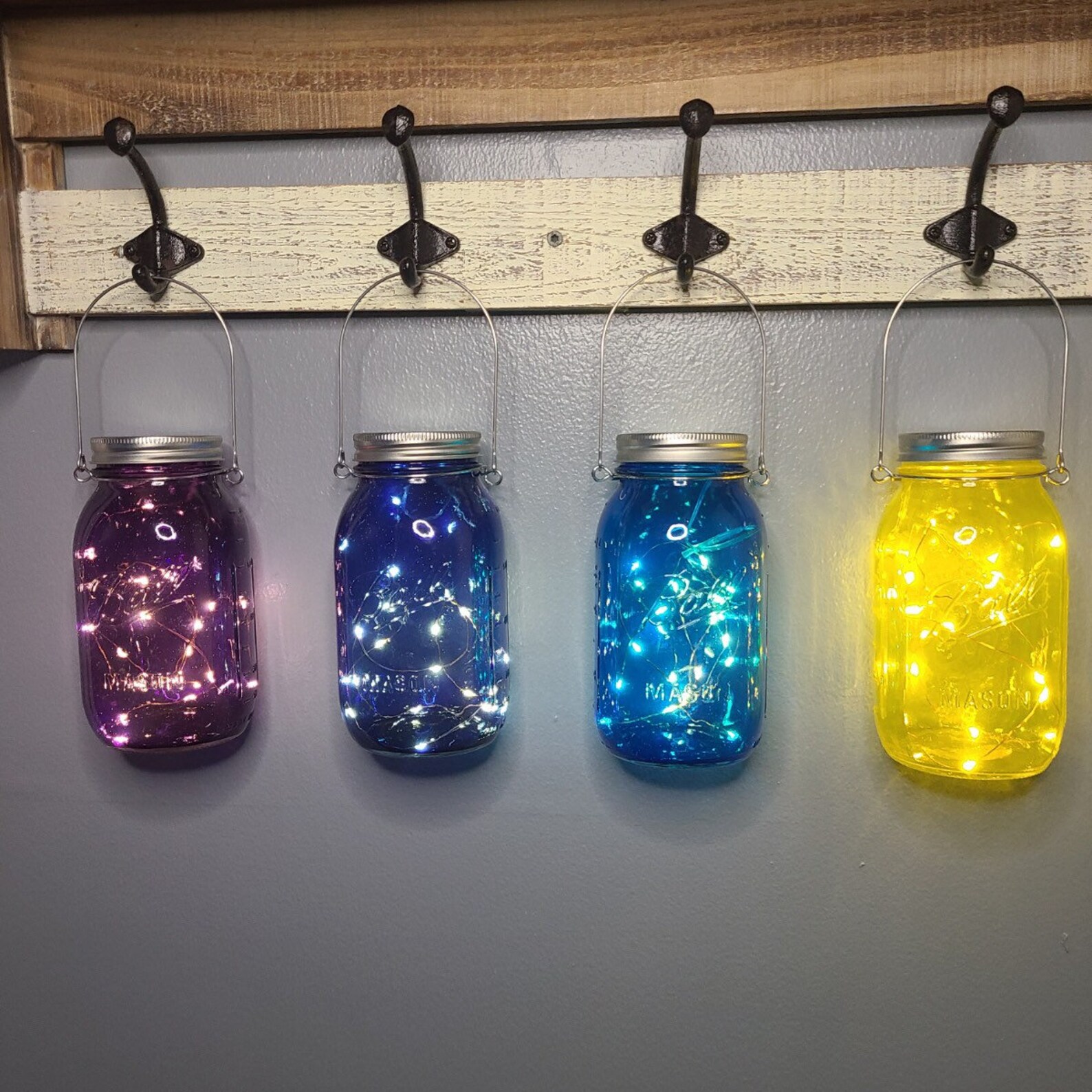 Tinted Mason Jar With Battery Operated Fairy Lights 32 ounce Etsy