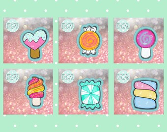 Lollipop Sucker with a Bow Cookie or Fondant Cutter with built-in impressions