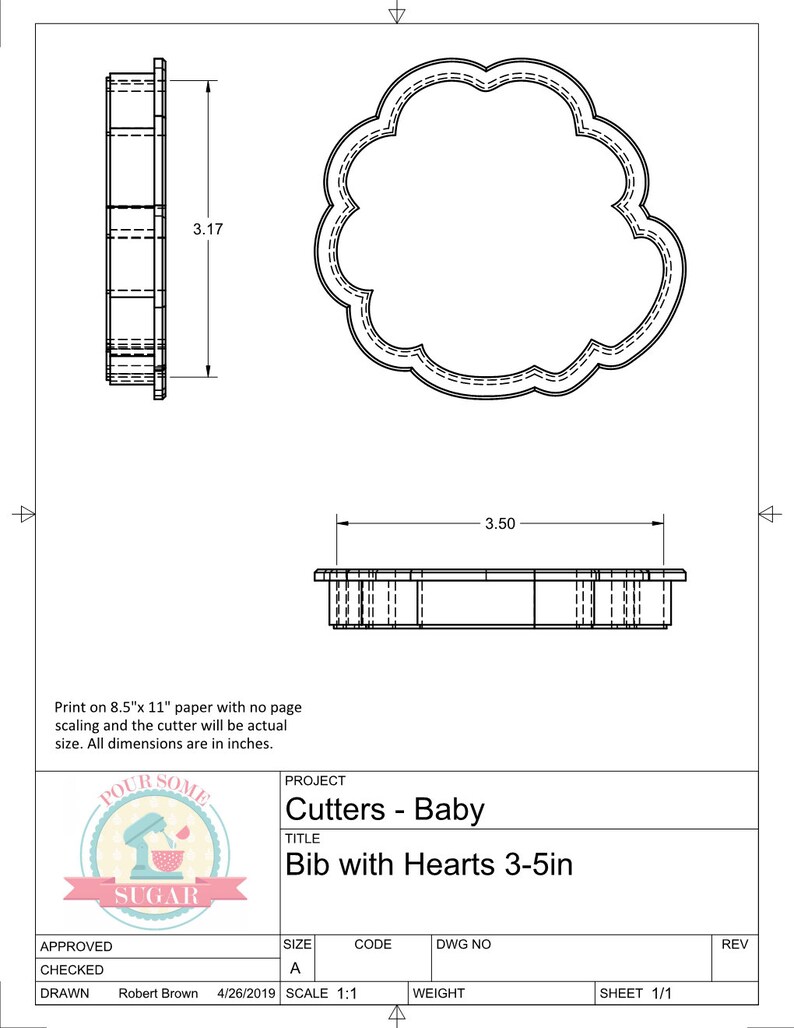 Bib with Hearts Cookie Cutter or Fondant Cutter