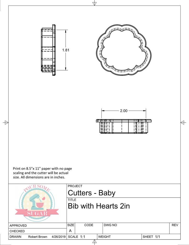 Bib with Hearts Cookie Cutter or Fondant Cutter