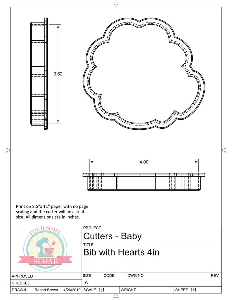Bib with Hearts Cookie Cutter or Fondant Cutter