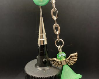 Stopper Topper *SINGLE* Angel - Green, Stainless Steel Fine Tip Glue Pin, Glue Bottle Jewelry, Hand Made in USA,