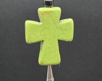 Stopper Topper Lime Green Cross, Handmade Stainless Steel Fine Tip Glue Pin, Glue Bottle Jewelry, Hand Made in USA, International