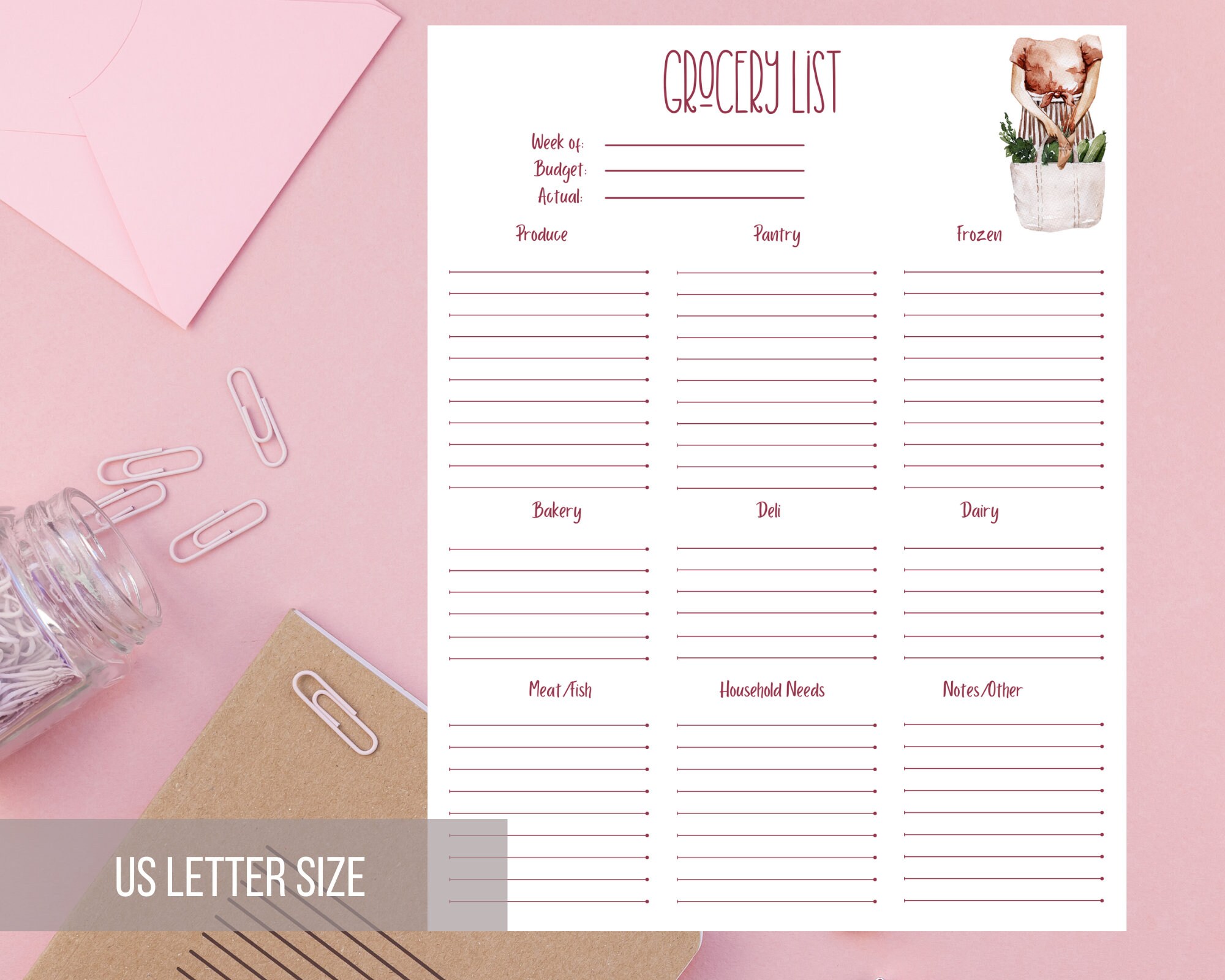 blank grocery list printable printable planner page instant etsy