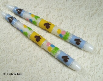 Designer taper candles, Chocolate Easter bunny motif  (several color combinations)