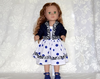 Doll dress Fits American Girl Dolls, Springfield, My Life, Gifts for Kids, Easter Spring clothes Trendy Dress Navy Jacket for 18" Dolls