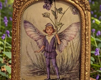 The Dog Violet Flower Fairy Print | Cicely Mary Barker Vintage Book Page (1998)