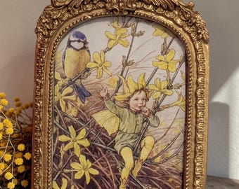 The Winter Jasmine Flower Fairy Print | January Birth Flower Fairy | Vintage Cicely Mary Barker Flower Fairy Book Page (1998)