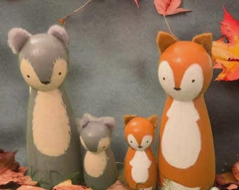 Woodland Animal Peg Dolls | Hand Painted Woodland Animals | Woodland Nursery Decor | Custom Peg Doll Set