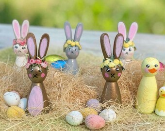 Spring Animal Peg Dolls | Easter Peg Doll Set | Hand Painted Woodland Animals | Easter Gift for Children