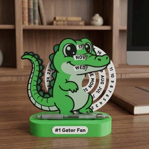 Double-Sided Gator Perpetual Calendar | 3D Printed Desk Accessory, Novelty Crocodile Office Item