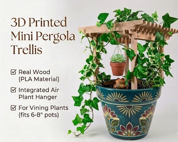 3D Printed Wood Pergola Trellis | Mini Plant Climber Support, Fairy Garden Deco