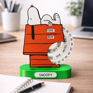 Snoopy Perpetual Desk Calendar – Handmade Snoopy Office Decor – Yearless Calendar Gift – Peanuts Desk Accessory image 1