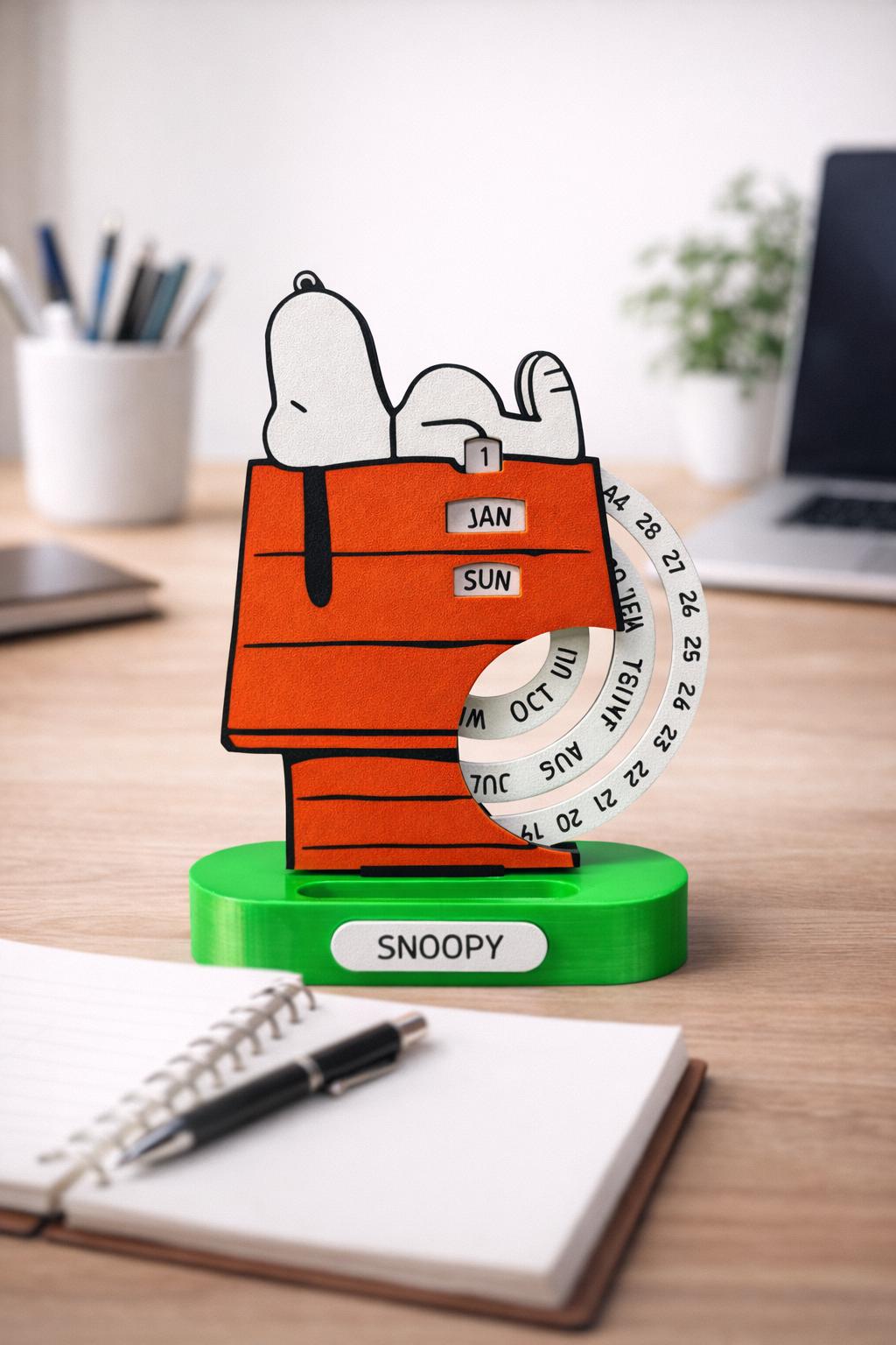Snoopy Perpetual Desk Calendar – Handmade Snoopy Office Decor – Yearless Calendar Gift – Peanuts Desk Accessory