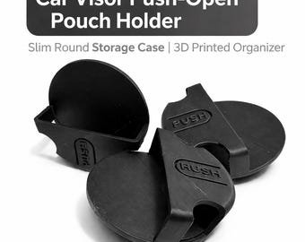Car Visor Push-Open Pouch Holder | Slim Round Storage Case | 3D Printed Organizer
