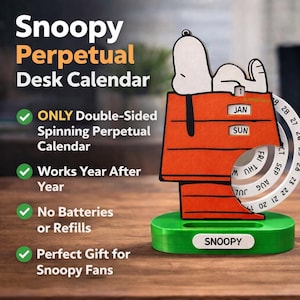 Snoopy Perpetual Desk Calendar – Handmade Snoopy Office Decor – Yearless Calendar Gift – Peanuts Desk Accessory image 4