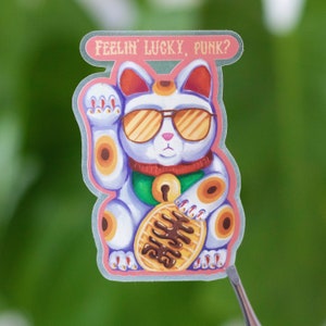 Vinyl Sticker (Transparent) Lucky Cat, Maneki-Neko Sticker, Retro Dirty Harry Lucky Cat, Dishwasher Safe