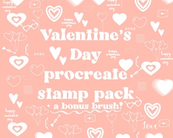 BONUS BRUSH Valentines Day Procreate Stamp Pack, Procreate Heart Stamps, Heart Stamps for Procreate, Valentines Day Procreate Brush