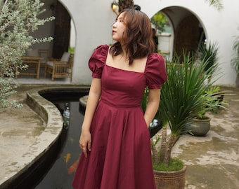 burgundy pin up dress TOP VINTAGE 50s Ruby Swing Dress in Burgundy Size EU10