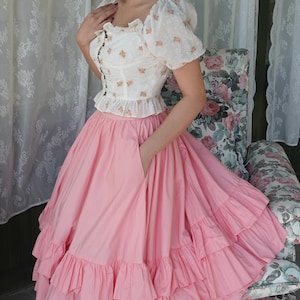 CARICE SKIRT in Solid Cotton #47 - Coral Pink Fabric | cotton skirt, full gathered ruffle hem skirt, 1950s, custom made, brilliladies