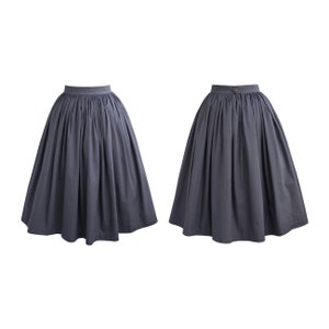 EIRIAN SKIRT in Solid Cotton #91 - Deep Grey Fabric | cotton skirt, gathered waist, 1950s, custom made vintage 50s cotton skirt deep pocket