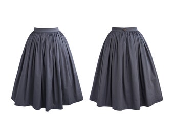 EIRIAN SKIRT in Solid Cotton #91 - Deep Grey Fabric | cotton skirt, gathered waist, 1950s, custom made vintage 50s cotton skirt deep pocket