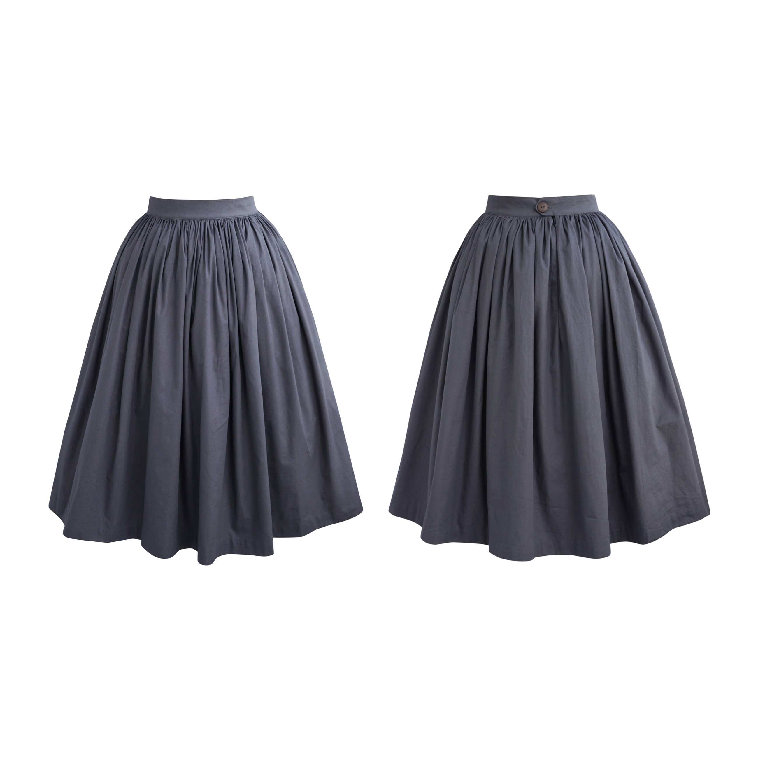 GONNA EIRIAN in cotone tinta unita n. 91 - Tessuto grigio scuro / gonna in cotone, vita arricciata, anni '50, gonna vintage in cotone anni '50 realizzata su misura, tasca profonda