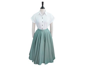 AURELIA SKIRT in Solid Cotton #55 - Green Teal Fabric | cotton skirt, full circle skirt, 1950s, custom made, vintage 50s cotton skirt