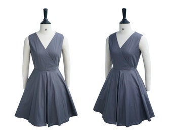 BETHIE DRESS in Solid Cotton #71 - Dark Grey Fabric | cotton tartan checkered dress, Queen's Gambit inspired vintage retro 1950s dress