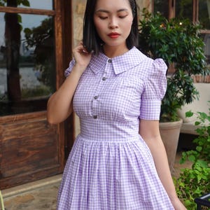 NOVO! VESTIDO LEILA em tecido xadrez roxo &quot;1/4 polegadas&quot; | Vestido brilliladies, vestido pin up, estilo retrô swing anos 50, coquetel rockabilly anos 50