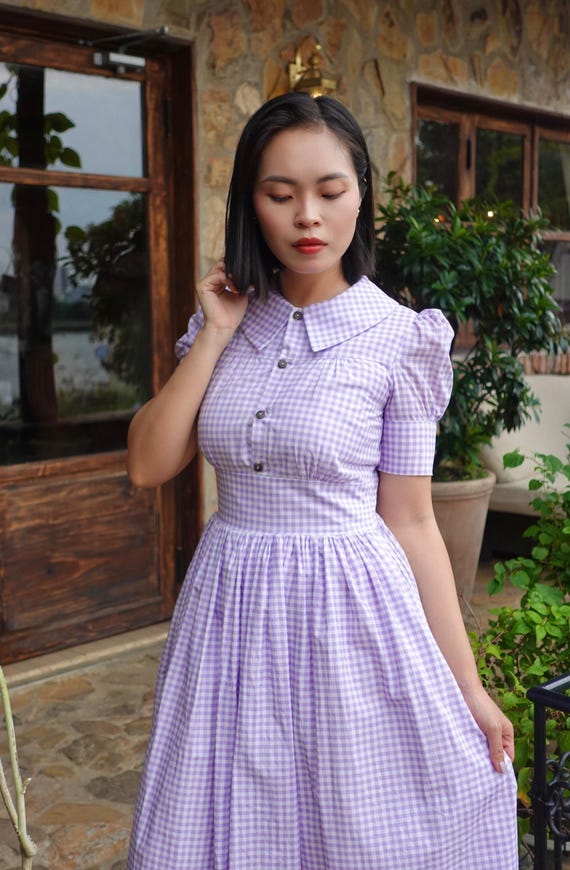 New! Leila Dress in 1/4 Inches Purple Checkered Gingham Fabric | Brilliladies Dress, Pin Up Dress 50s Retro Swing 1950 Cocktail Rockabilly