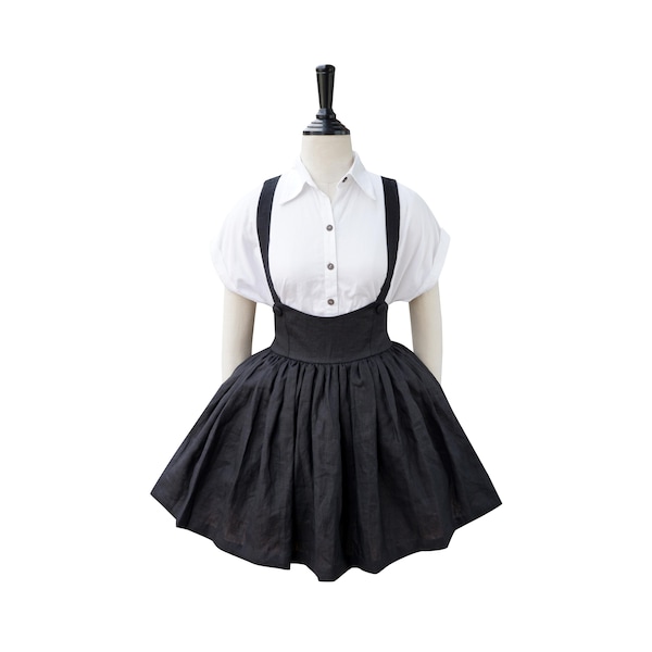 New! KENDALL DRESS in Premium Linen LT - "Black" | jumper pinafore suspender dress worn over a shirt blouse brilliladies winter 1950