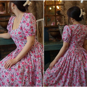 EIRLYS DRESS in &quot;Pink Sweet&quot; Fabric | pin up retro dress, cotton vintage 50s dress, retro swing dress, 1950s large dress, floral dress