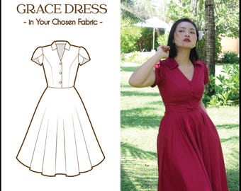¡NUEVO! VESTIDO GRACE en la tela que elijas / Vestido Brilliladies de algodón estilo pin-up, estilo retro de los años 50, estilo rockabilly, vestido de cóctel, vestido a medida de los años 50.