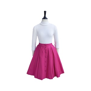 ELOISE SKIRT in Solid Cotton #T02 - Barbie Pink Fabric | 1950s, custom made, vintage cotton skirt deep pocket, vintage front button