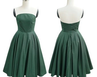 New! LIZA DRESS in Solid Cotton #65- Dark Green Fabric | pin up cotton vintage 50s dress, retro swing dress, brilliladies black 1950 dress