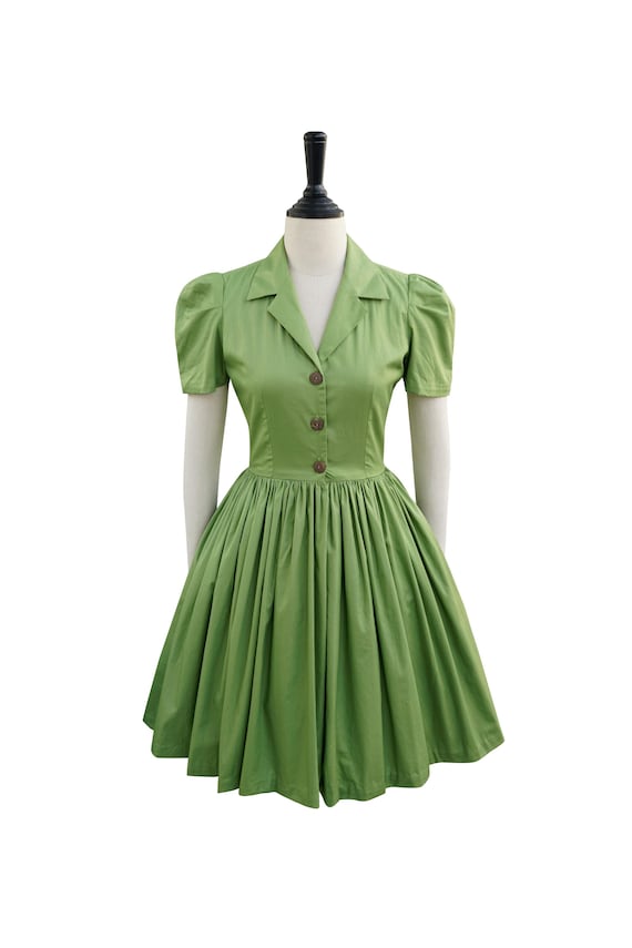 VALERIE DRESS in Solid Cotton #30 - Kelly Green Fabric | Pin up  Brilliladies Cotton Vintage 50s Retro Swing Dress - Etsy