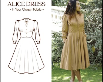 ALICE DRESS in Ihrer Stoffwahl | Pin Up Retro Kleid, Baumwolle Vintage 50er Kleid, Retro Swing Kleid, 50er Jahre großes Kleid Blumenkleid nach Maß