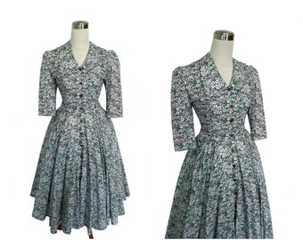 JADE DRESS in "Forest Daisies" Fabric | floral cotton custom vintage retro, plus size pin up, retro swing dress, 50s shirt dress