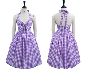 40% off - Ready to ship - JESSIE DRESS in Fabric "1/2 inches Light Purple Checkered Gingham" | Bust 35", Waist 29", Length 28"