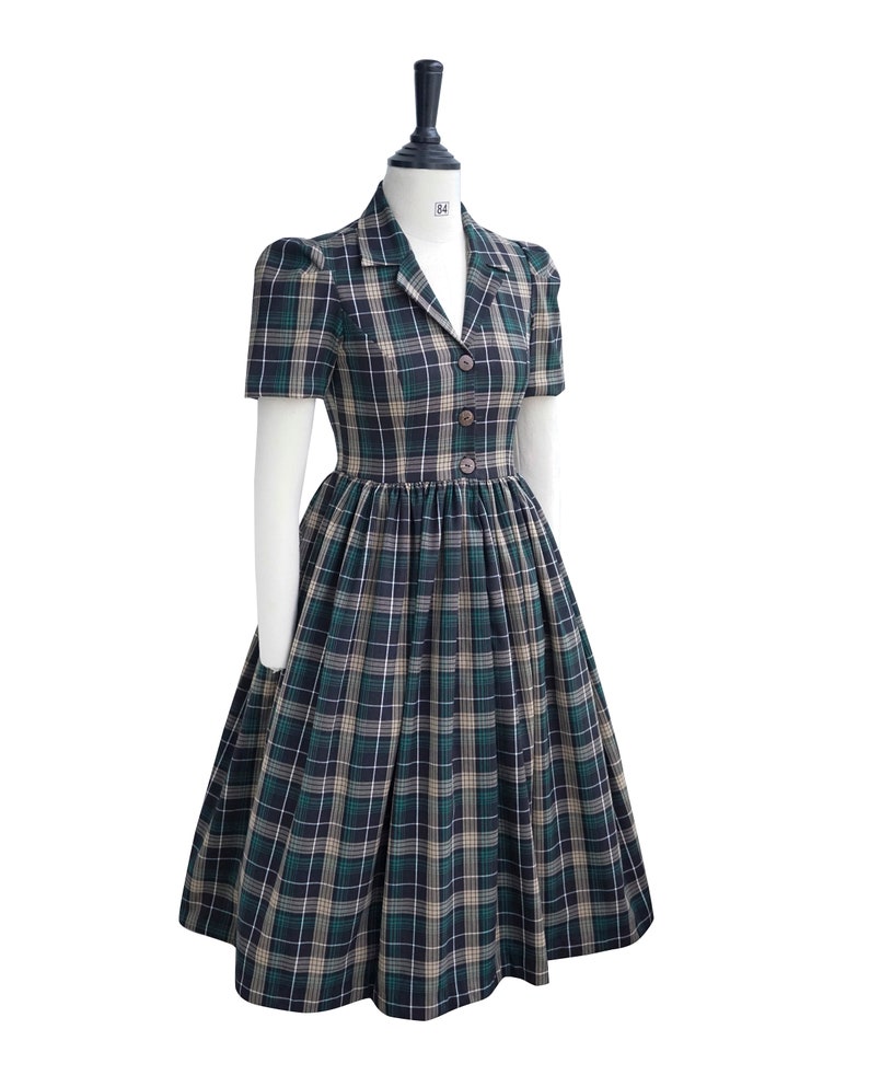 1950s Swing Dresses | 50s Swing Dress     VALERIE DRESS in Tartan #4 Fabric | pin up shirt dress plaid tartan cotton vintage 50s dress retro swing 1950s large dress brilliladies  AT vintagedancer.com