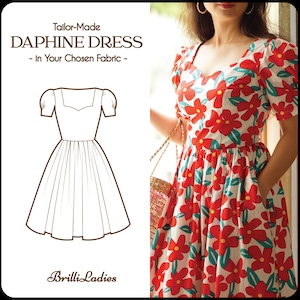 DAPHINE DRESS in your fabric choice | pin up retro dress, cotton vintage 50s dress, retro swing dress, 1950s large dress floral dress custom