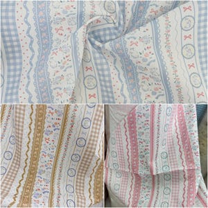 Tecido HT-Korean com Listras Florais Rosa Pastel – Estampa de Fita Delicada para Projetos Artesanais