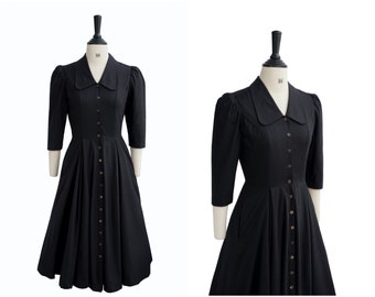 JADE DRESS in Solid Cotton #33 - Black Fabric | floral cotton custom vintage retro, plus size pin up, retro swing dress, 50s shirt dress