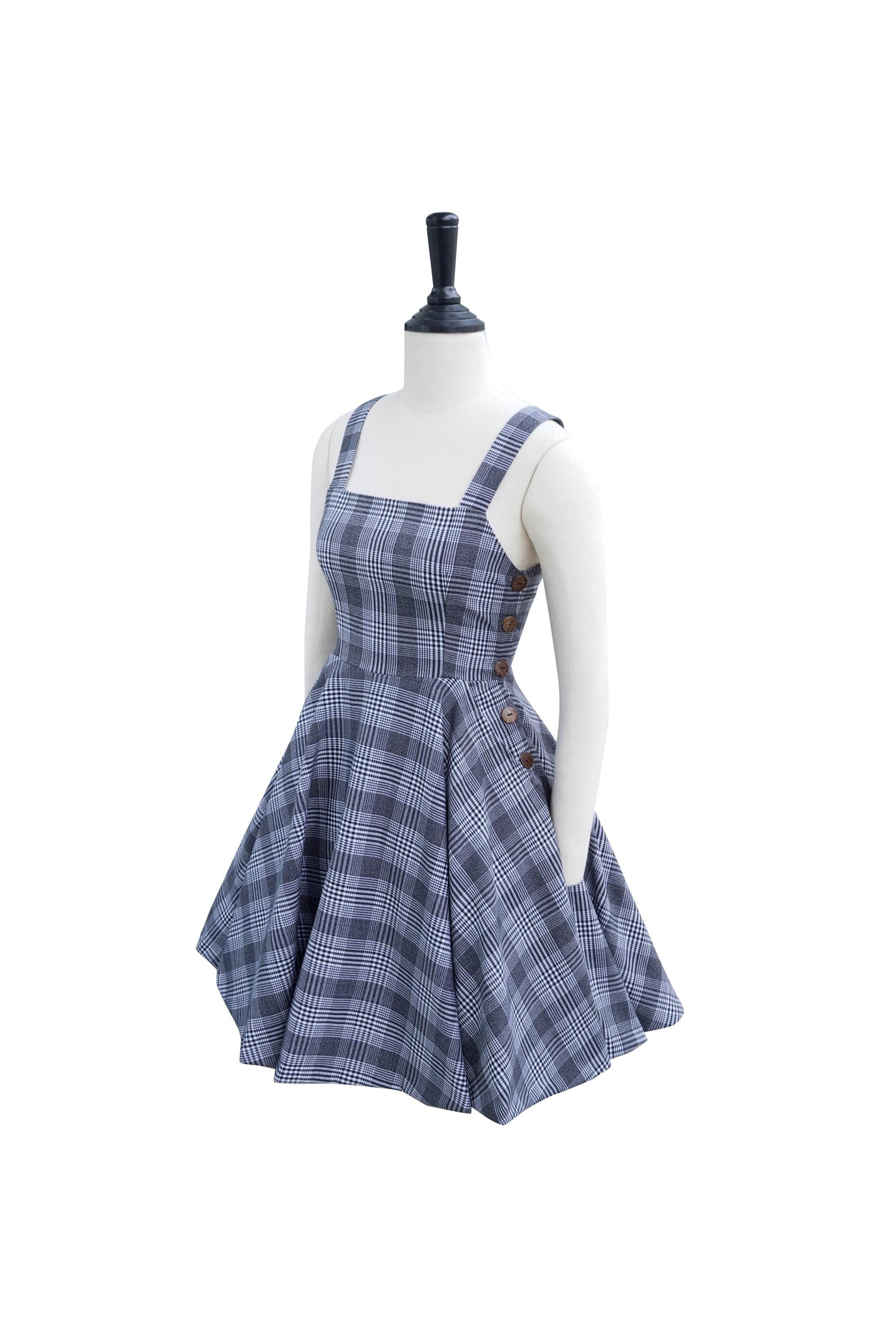 DIANE DRESS in Tartan #14 Fabric | pin up cotton vintage 50s dress, retro swing dress, brilliladies Black 1950 dress, side buttons DIANE DRESS in Tartan #14 Fabric | pin up cotton vintage 50s dress, retro swing dress, brilliladies Black 1950 dress, side buttons