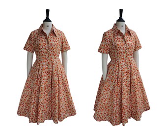 JULIE DRESS in in "Fall For You" Fabric | pin up shirt dress, cotton vintage 50s dress, retro swing dress, 50s dress, cotton vintage dress